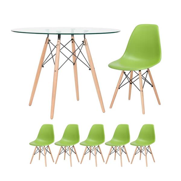 Kit - Mesa De Vidro Eames 100 Cm + 5 Cadeiras Eiffel Dsw Verd