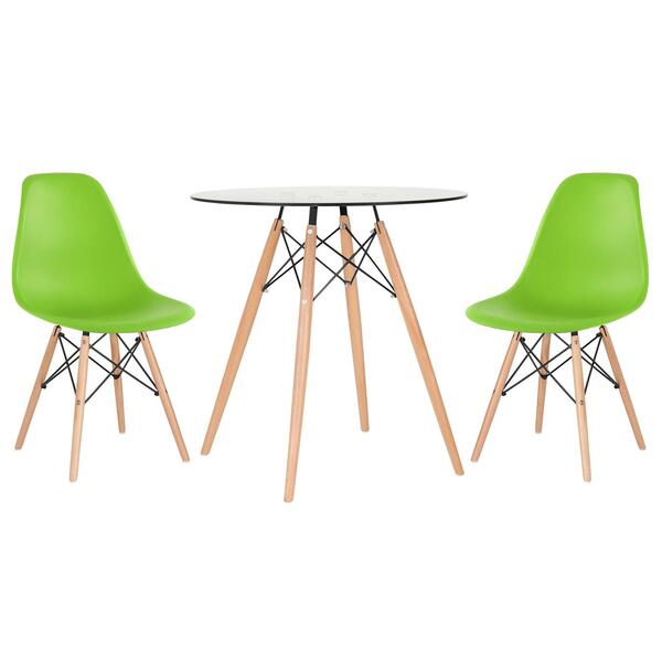 Kit - Mesa De Vidro Eames 70 Cm + 2 Cadeiras Eiffel Dsw Verde