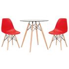 Kit - Mesa De Vidro Eames 70 Cm + 2 Cadeiras Eiffel Dsw Verme