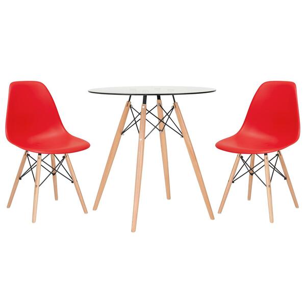 Kit - Mesa De Vidro Eames 70 Cm + 2 Cadeiras Eiffel Dsw Verme
