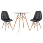 Kit - Mesa De Vidro Eames 70 Cm + 2 Cadeiras Estofadas Eiffel