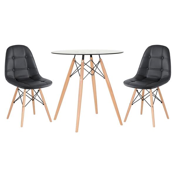 Kit - Mesa De Vidro Eames 70 Cm + 2 Cadeiras Estofadas Eiffel