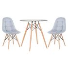 Kit - Mesa De Vidro Eames 70 Cm + 2 Cadeiras Estofadas Eiffel