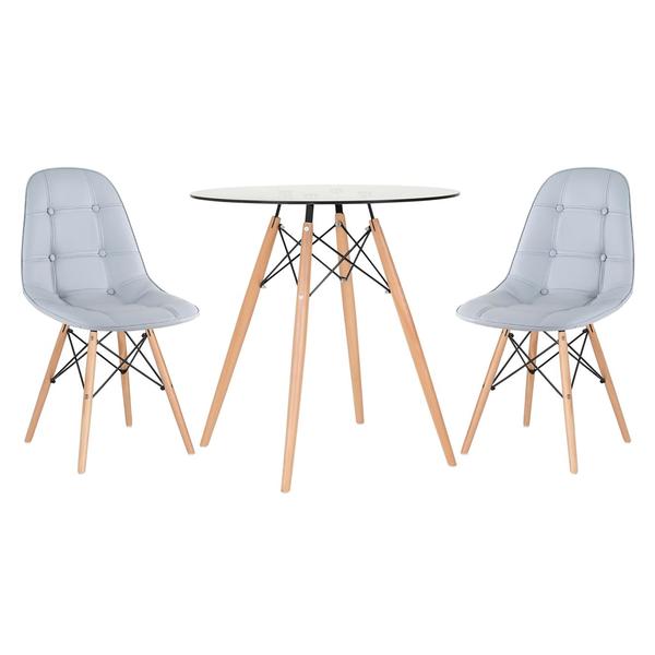 Kit - Mesa De Vidro Eames 70 Cm + 2 Cadeiras Estofadas Eiffel