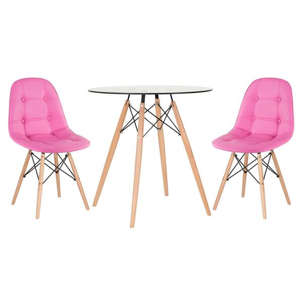 Kit - Mesa De Vidro Eames 70 Cm + 2 Cadeiras Estofadas Eiffel
