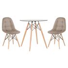 Kit - Mesa De Vidro Eames 70 Cm + 2 Cadeiras Estofadas Eiffel
