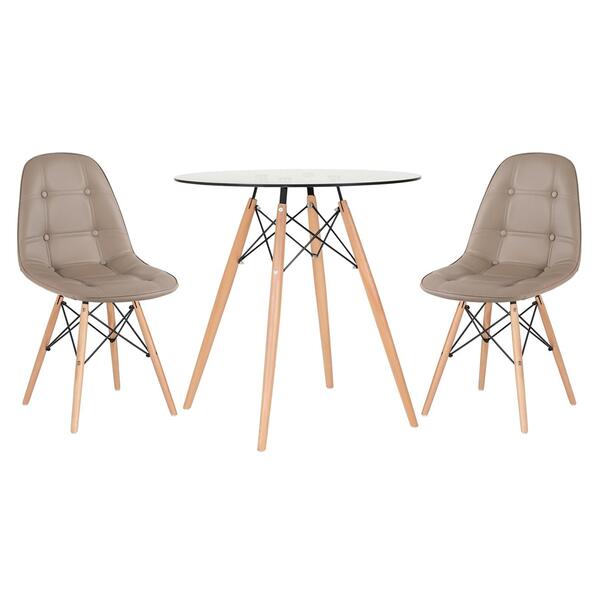 Kit - Mesa De Vidro Eames 70 Cm + 2 Cadeiras Estofadas Eiffel