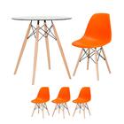 Kit - Mesa De Vidro Eames 70 Cm + 3 Cadeiras Eiffel Dsw Laran