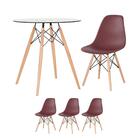 Kit - Mesa De Vidro Eames 70 Cm + 3 Cadeiras Eiffel Dsw Marrom