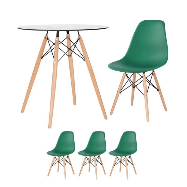 Kit - Mesa De Vidro Eames 70 Cm + 3 Cadeiras Eiffel Dsw Verde