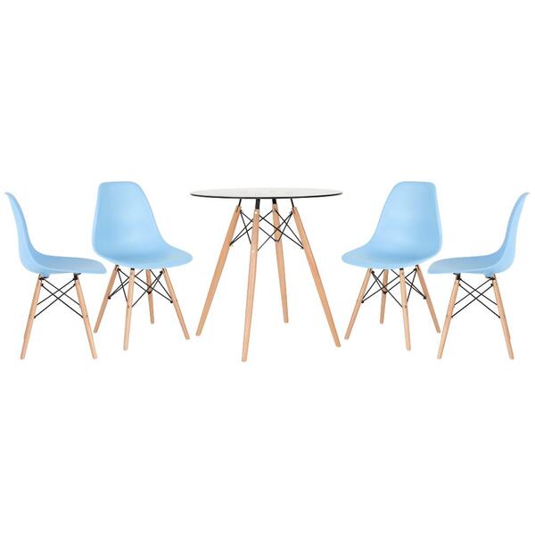 Kit - Mesa De Vidro Eames 70 Cm + 4 Cadeiras Eiffel Dsw Azul