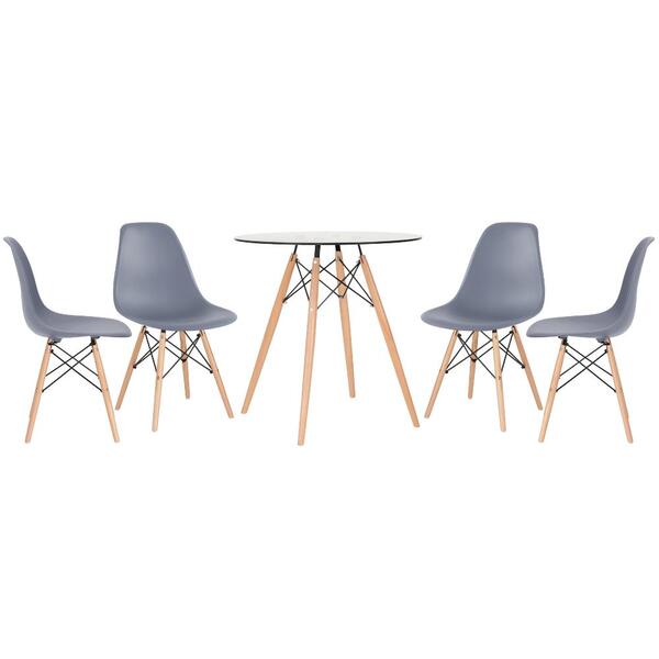 Kit - Mesa De Vidro Eames 70 Cm + 4 Cadeiras Eiffel Dsw Cinza