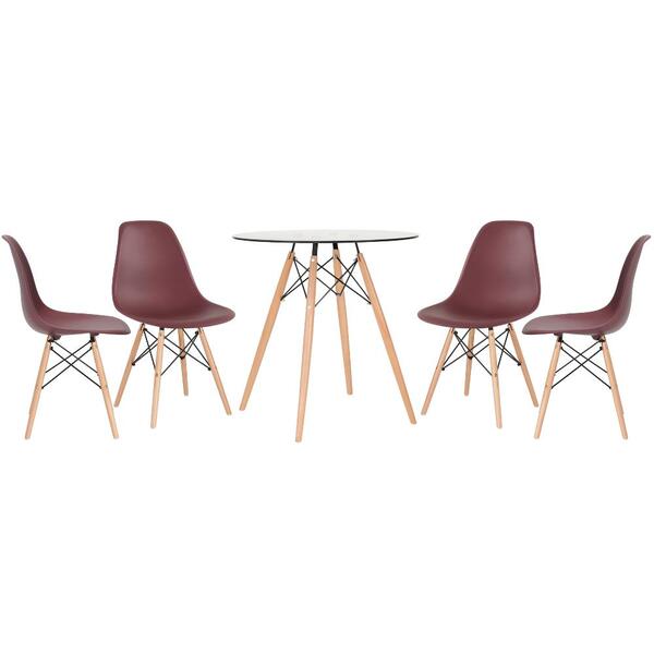 Kit - Mesa De Vidro Eames 70 Cm + 4 Cadeiras Eiffel Dsw Marrom