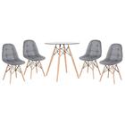 Kit - Mesa De Vidro Eames 70 Cm + 4 Cadeiras Estofadas Eiffel