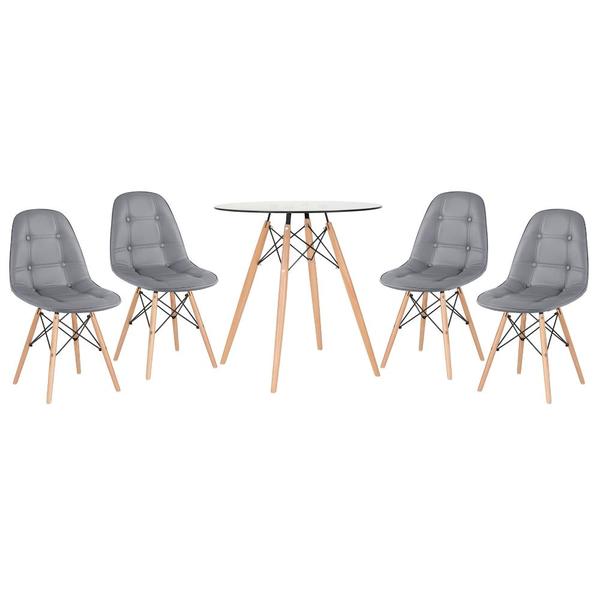 Kit - Mesa De Vidro Eames 70 Cm + 4 Cadeiras Estofadas Eiffel