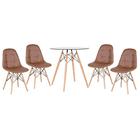 Kit - Mesa De Vidro Eames 70 Cm + 4 Cadeiras Estofadas Eiffel