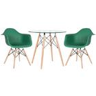 Kit - Mesa De Vidro Eames 80 Cm + 2 Cadeiras Eames Daw Verde