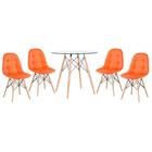 Kit - Mesa De Vidro Eames 80 Cm + 4 Cadeiras Estofadas Eiffel