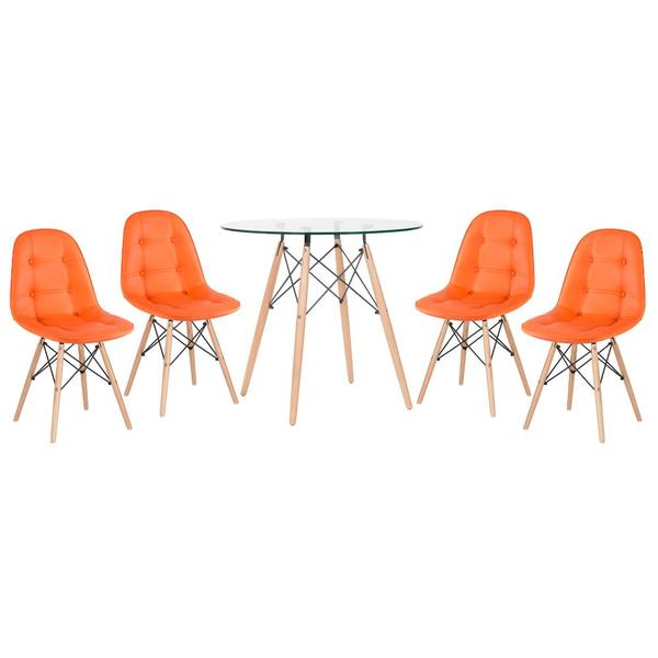 Kit - Mesa De Vidro Eames 80 Cm + 4 Cadeiras Estofadas Eiffel