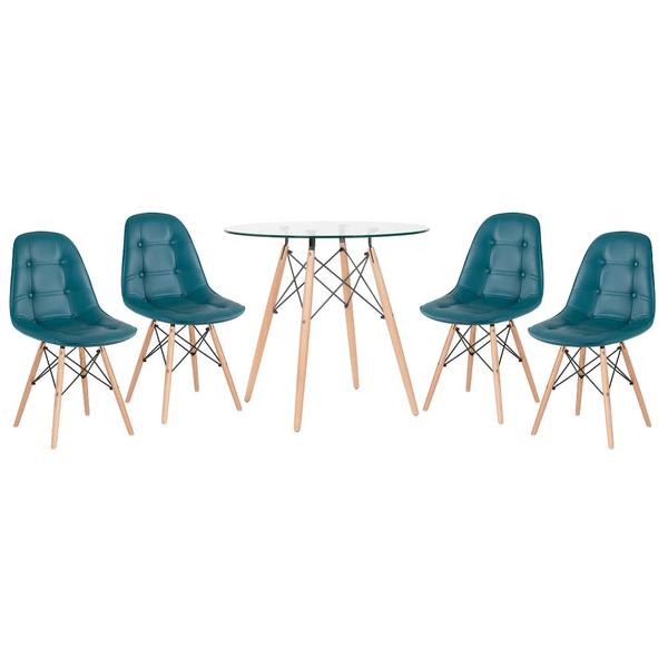 Kit - Mesa De Vidro Eames 80 Cm + 4 Cadeiras Estofadas Eiffel