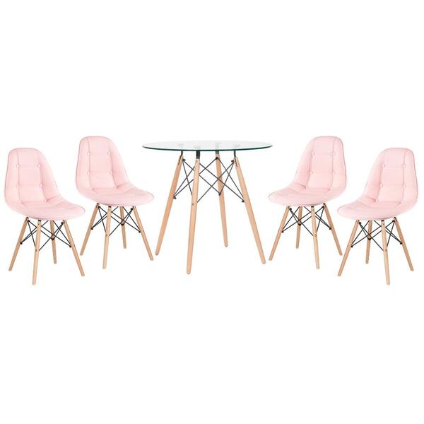 Kit - Mesa De Vidro Eames 80 Cm + 4 Cadeiras Estofadas Eiffel