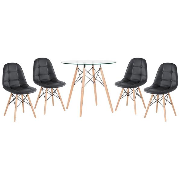 Kit - Mesa De Vidro Eames 80 Cm + 4 Cadeiras Estofadas Eiffel