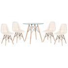 Kit - Mesa De Vidro Eames 80 Cm + 4 Cadeiras Estofadas Eiffel