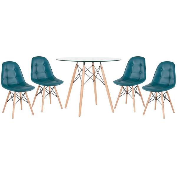 Kit - Mesa De Vidro Eames 90 Cm + 4 Cadeiras Eames Botonê Tur