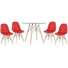 Kit - Mesa De Vidro Eames 90 Cm + 4 Cadeiras Eames Botonê Ver