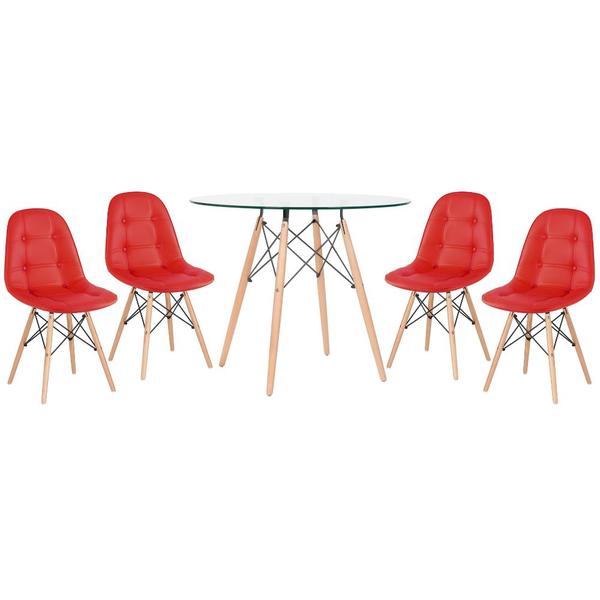 Kit - Mesa De Vidro Eames 90 Cm + 4 Cadeiras Eames Botonê Ver