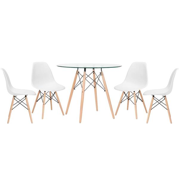 Kit - Mesa De Vidro Eames 90 Cm + 4 Cadeiras Eiffel Dsw Branco