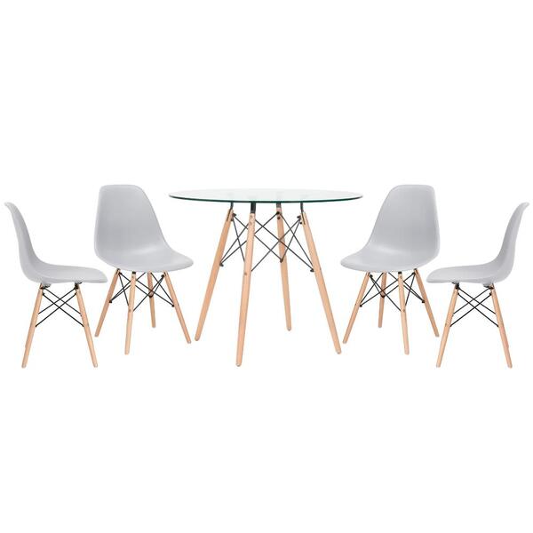 Kit - Mesa De Vidro Eames 90 Cm + 4 Cadeiras Eiffel Dsw Cinza
