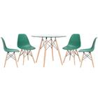 Kit - Mesa De Vidro Eames 90 Cm + 4 Cadeiras Eiffel Dsw Verde