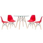 Kit - Mesa De Vidro Eames 90 Cm + 4 Cadeiras Eiffel Dsw Verme