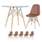 Kit - Mesa De Vidro Eames 90 Cm + 5 Cadeiras Estofadas Botonê