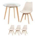 Kit - Mesa De Vidro Leda 70 Cm + 3 Cadeiras Estofadas Leda Cr