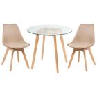 Kit - Mesa De Vidro Leda 80 Cm + 2 Cadeiras Estofadas Leda Nu