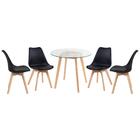 Kit - Mesa De Vidro Leda 80 Cm + 4 Cadeiras Estofadas Leda Pr