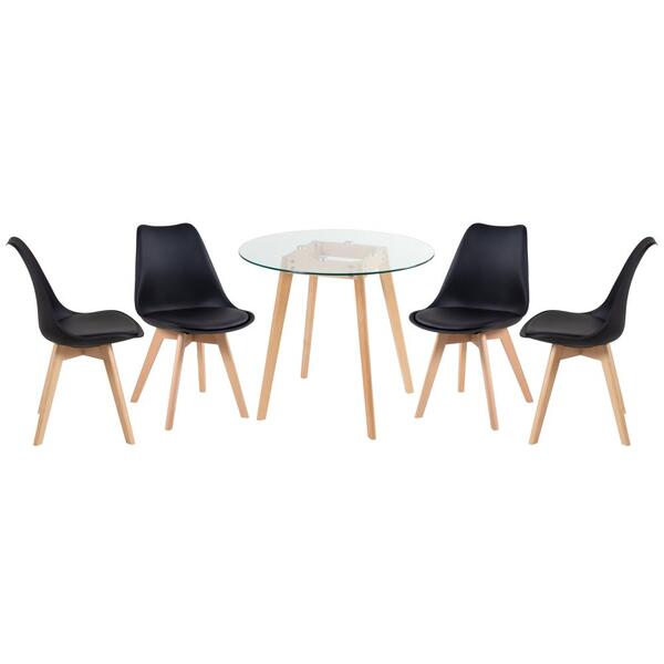 Kit - Mesa De Vidro Leda 80 Cm + 4 Cadeiras Estofadas Leda Pr