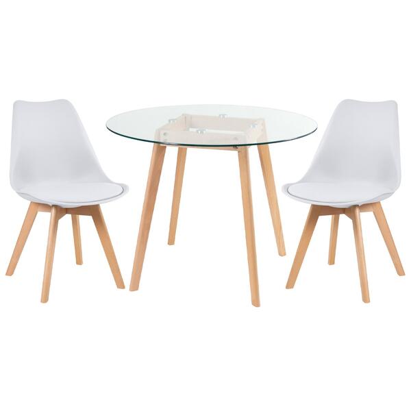 Kit - Mesa De Vidro Leda 90 Cm + 2 Cadeiras Estofadas Leda Br