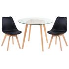 Kit - Mesa De Vidro Leda 90 Cm + 2 Cadeiras Estofadas Leda Pr