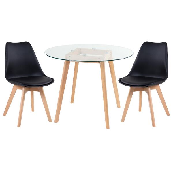 Kit - Mesa De Vidro Leda 90 Cm + 2 Cadeiras Estofadas Leda Pr