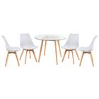 Kit - Mesa De Vidro Leda 90 Cm + 4 Cadeiras Estofadas Leda Br
