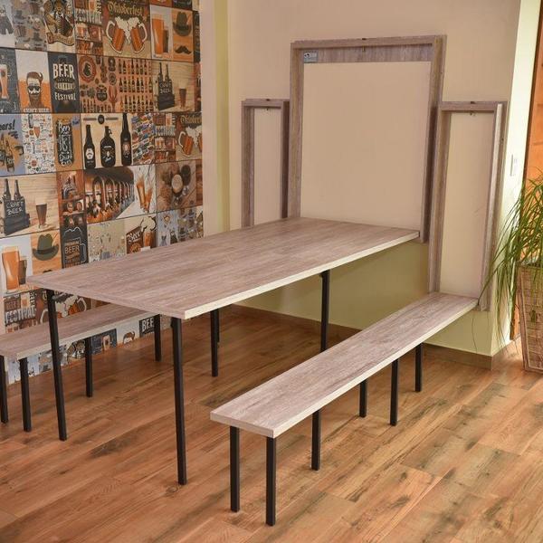 Kit Mesa Dobrável Retrátil 215x89 Com 02 Bancos - Unique