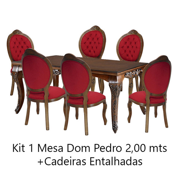Kit Mesa Dom Pedro 2 00 Mts + 6 Cadeiras Medalhão Entalhadas
