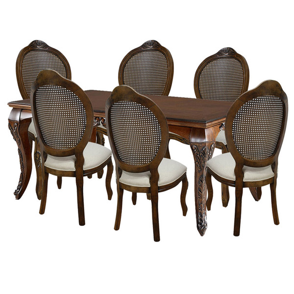 Kit Mesa Dom Pedro 2 00 Mts + 6 Cadeiras Medalhão Entalhadas