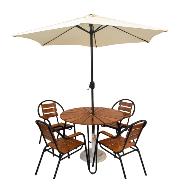 Kit Mesa E 4 Cadeiras Em Alumínio E Madeira (com Ombrelone Be