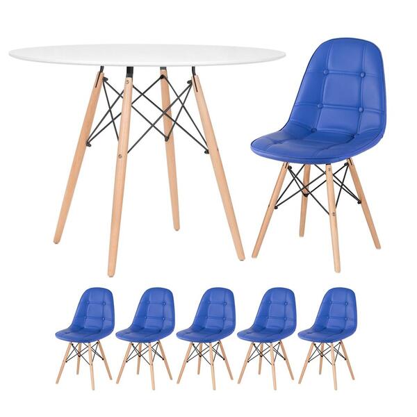 Kit - Mesa Eames 100 Cm Branco + 5 Cadeiras Estofadas Eiffel