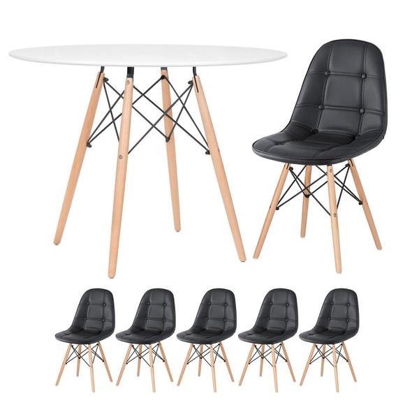 Kit - Mesa Eames 100 Cm Branco + 5 Cadeiras Estofadas Eiffel