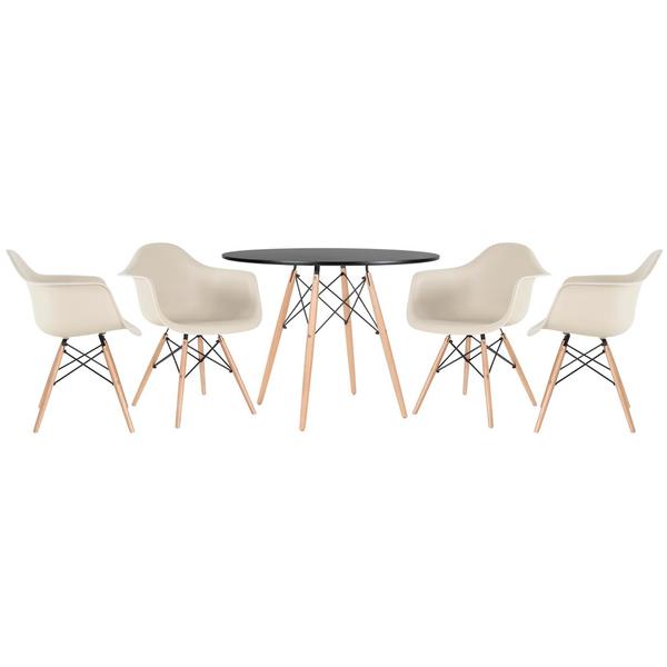 Kit - Mesa Eames 100 Cm Preto + 4 Cadeiras Eiffel Daw Bege